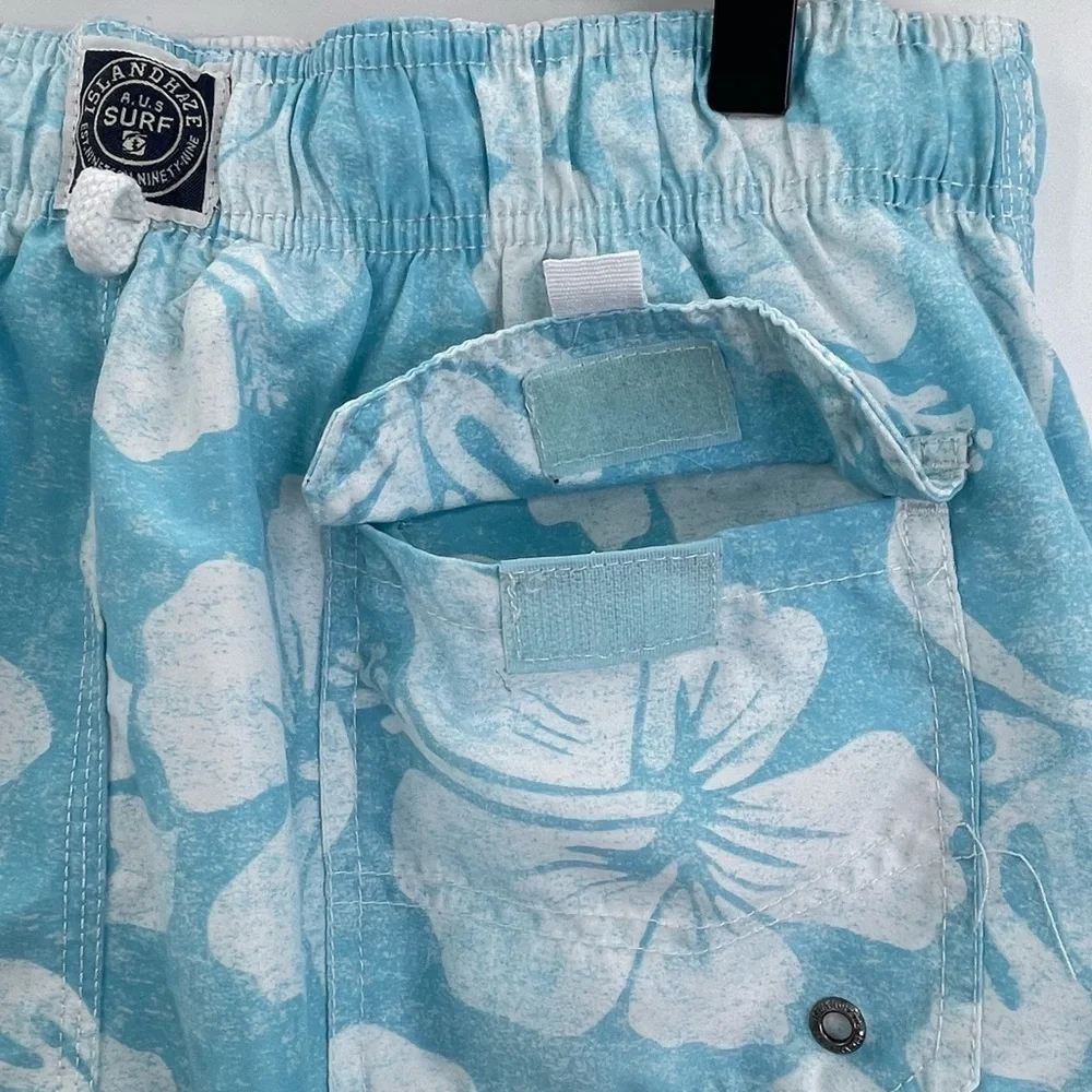 IslandHaze Surf Swim Trunks Light Blue & White Floral Print Short Length | XL